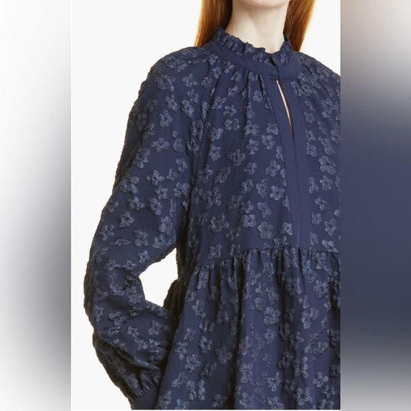 Stine Goya Navy Floral Jacquard Long Sleeve Jasmine Dress, Size Medium - Picture 5 of 8